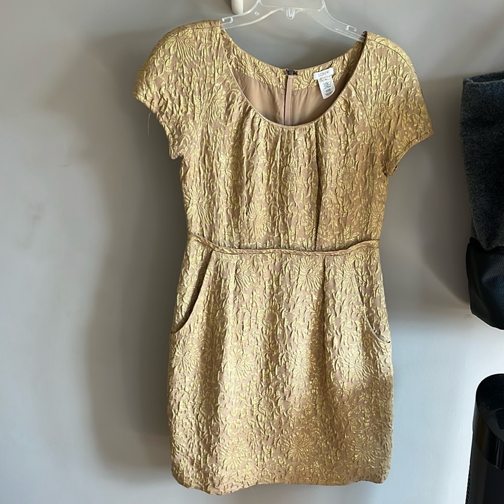 J crew gold/metallic jacquard dress